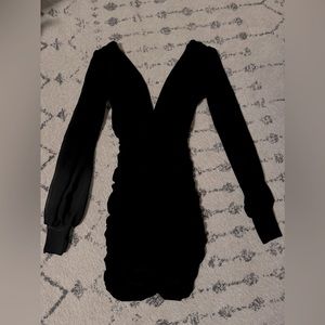 Windsor ruched black v-neck dress